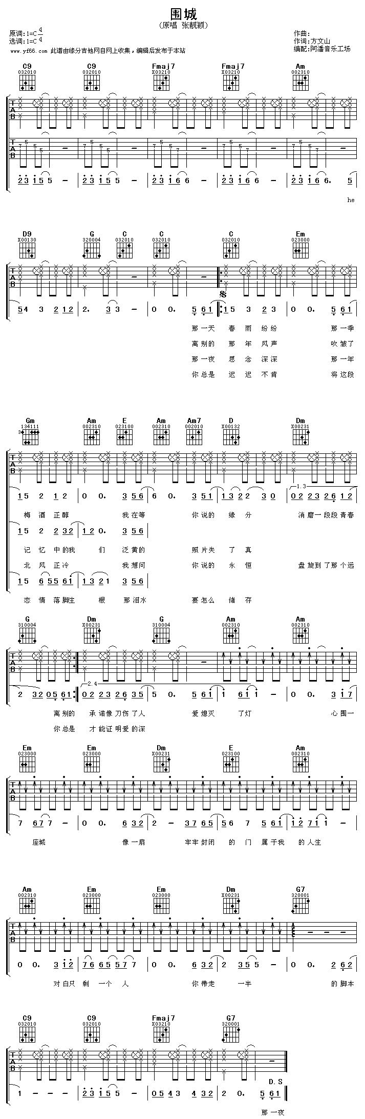 《围城吉他谱》_张靓颖_未知调 图一