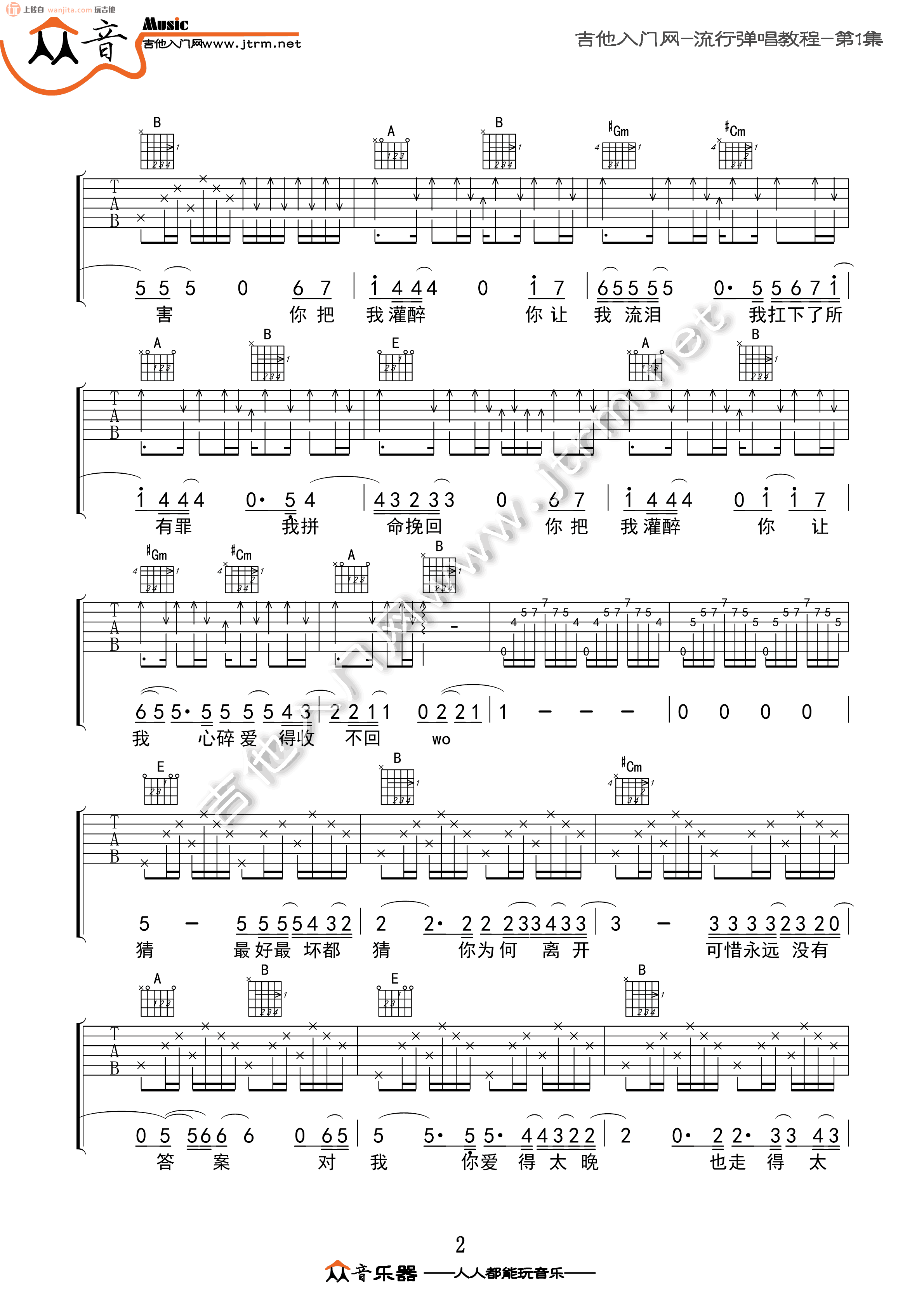 《你把我灌醉吉他谱》_邓紫棋_E调 图二