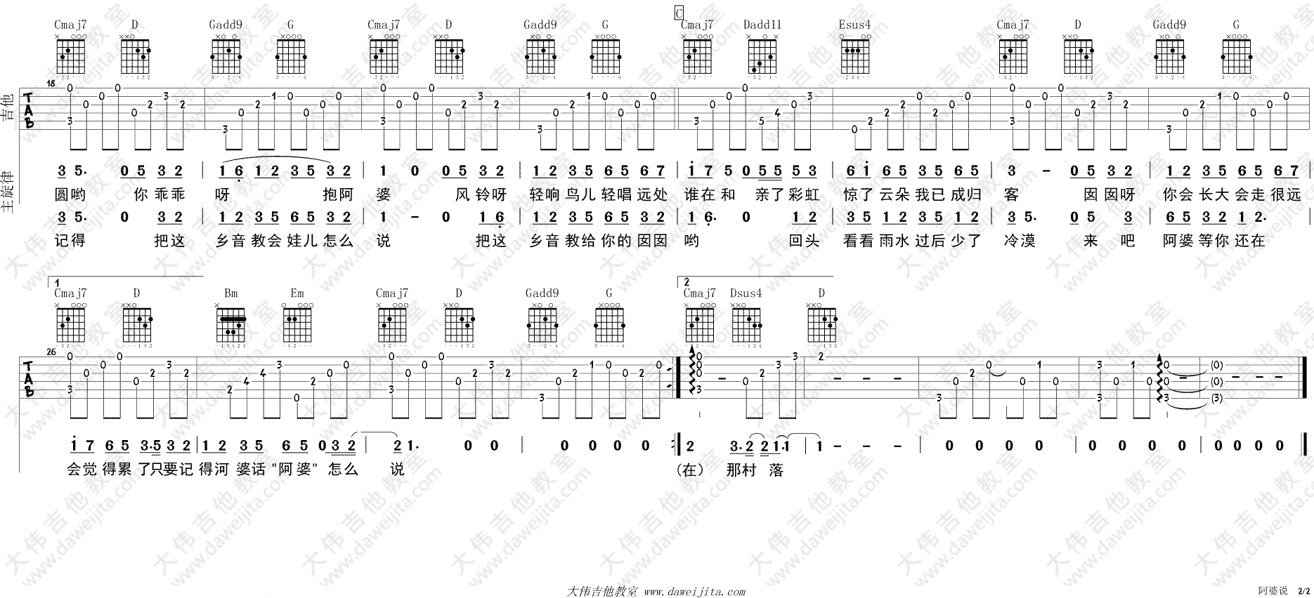 《阿婆说吉他谱》_陈一发儿_G调 图二