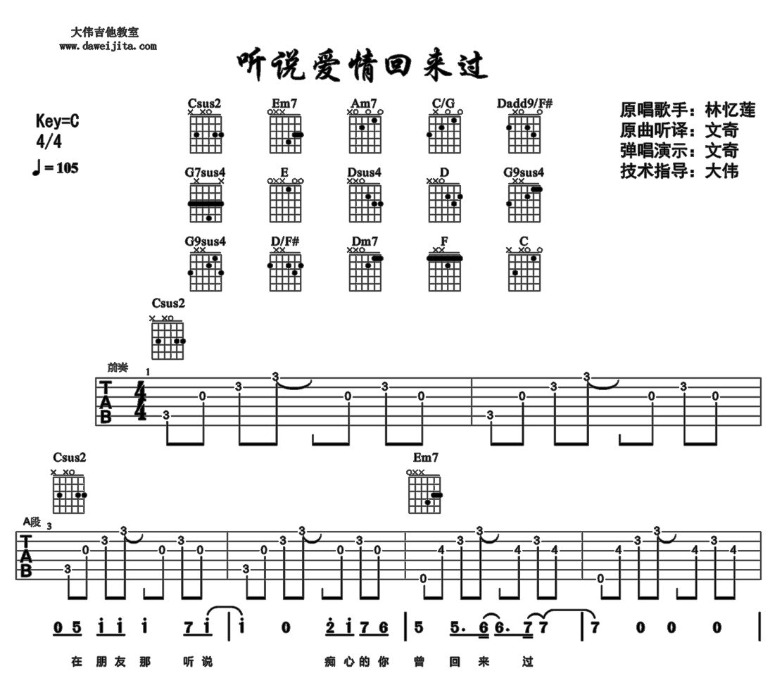 《听说爱情回来过吉他谱》_林忆莲_C调 图一