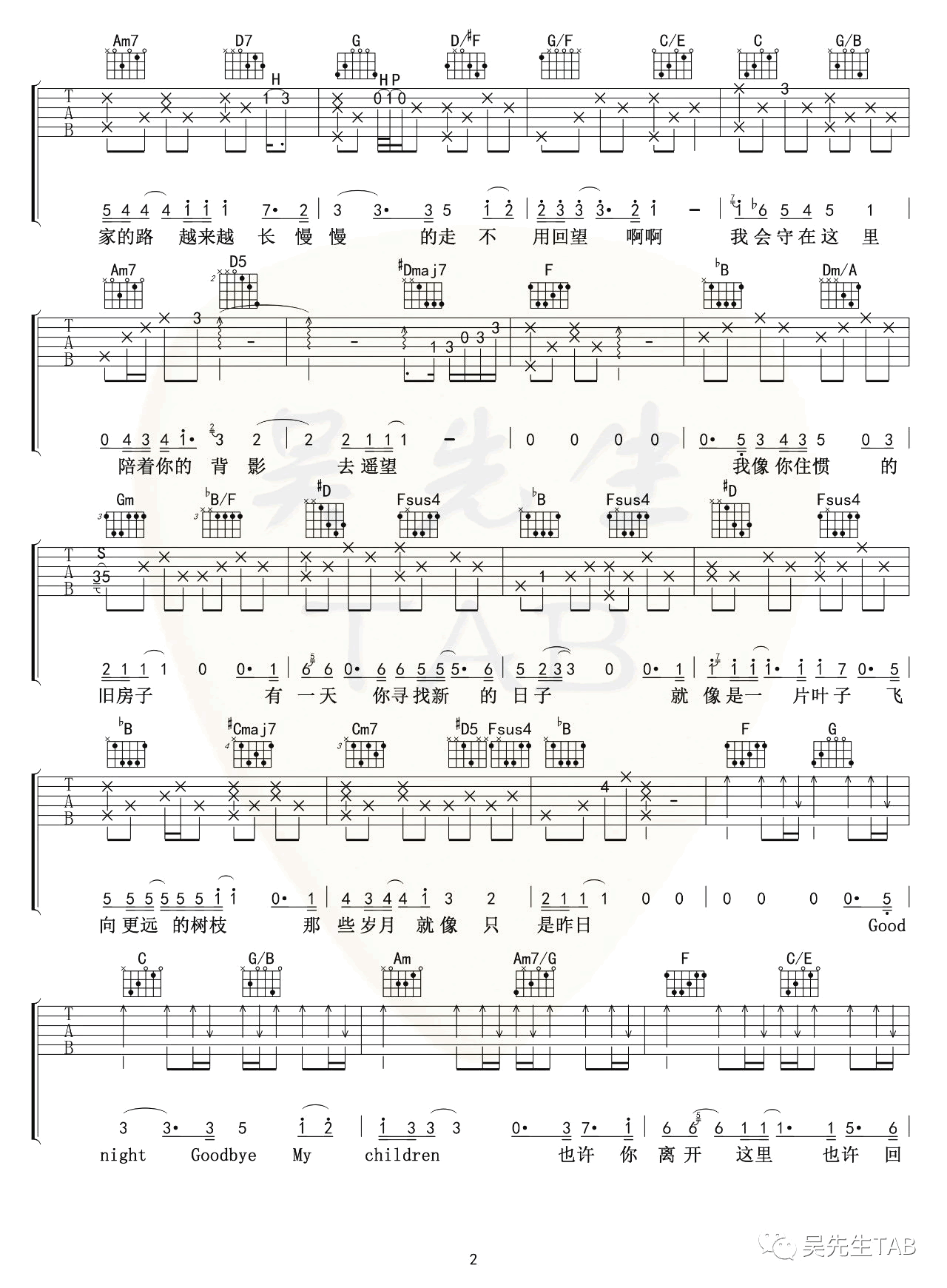 《我会守在这里吉他谱》_毛不易_G调 图二