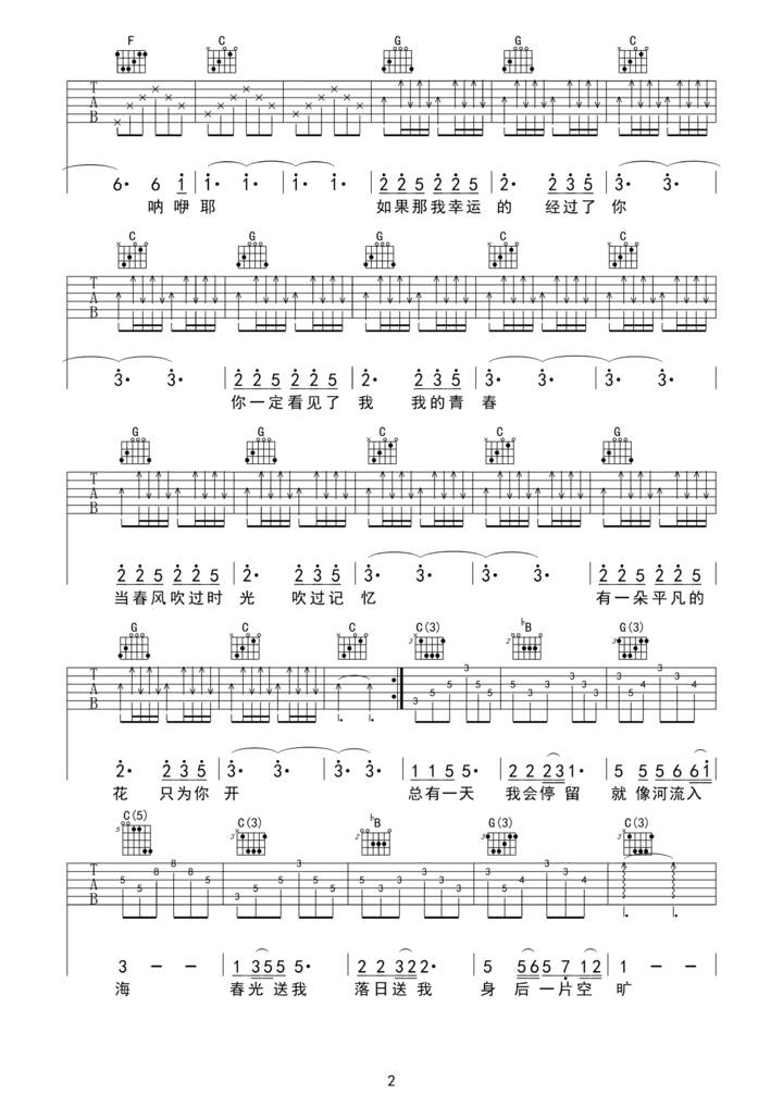 《在路上吉他谱》_瓦其依合_C调 图二