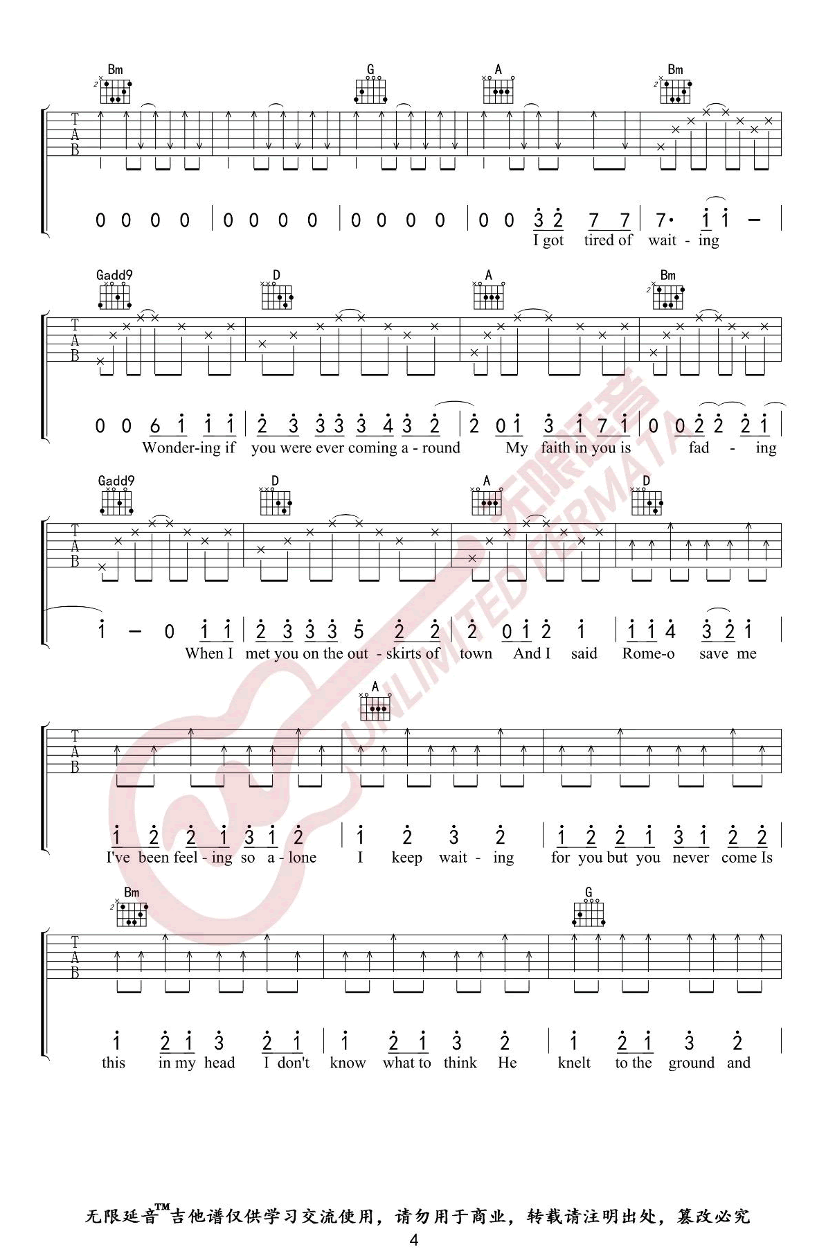 《Love Story吉他谱》_Taylor Swift_D调 图四