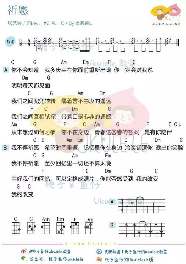 祈愿吉他谱,原版歌曲,简单C调弹唱教学,六线谱指弹简谱1张图