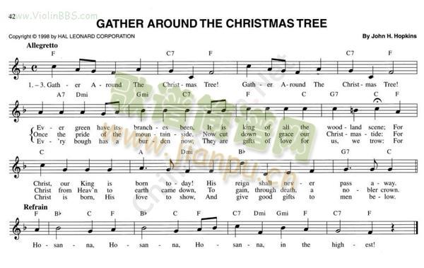 62.GATHERAROUNDTHECHRISTMASTREE简谱小提琴版,初学者独奏曲谱完整版五线谱