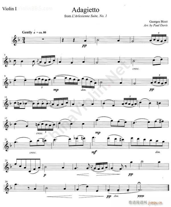 ADAGIETTO FROM L`ARLESIESIENNE SUITE No 1 第一小提琴(小提琴谱)1