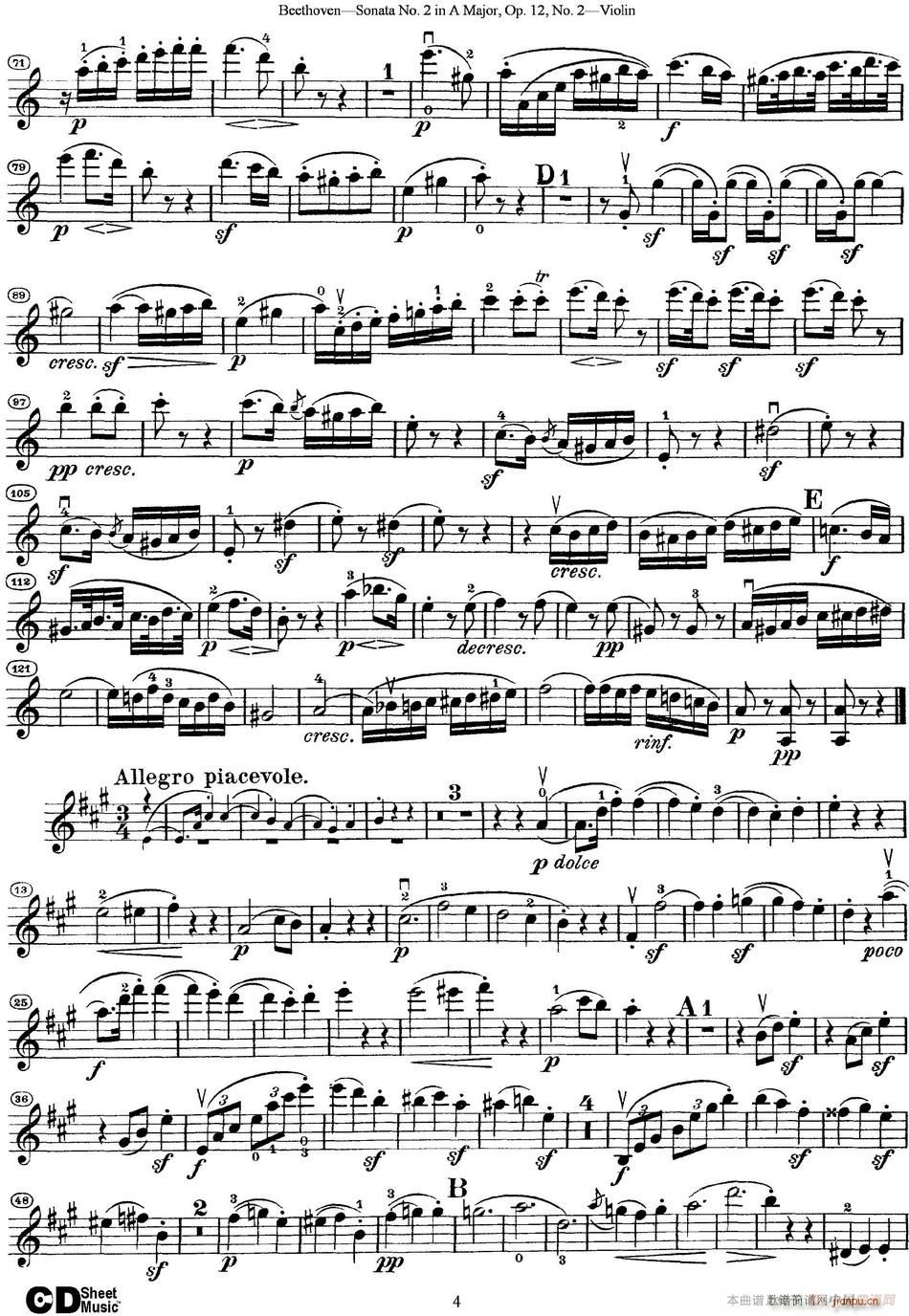 Violin Sonata No 2 in A Major Op 12 No 2