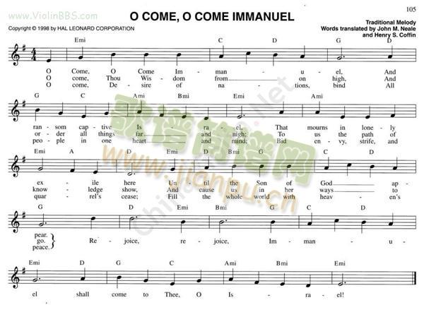 137.O COME, O COME IMMANUEL简谱小提琴版,五线谱,新手独奏曲谱完整版