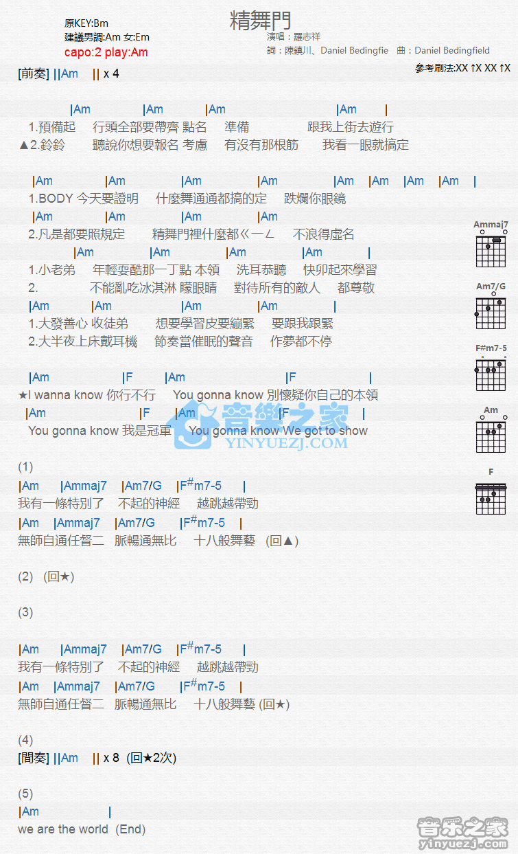 《精舞门吉他谱》_罗志祥_C调 图一