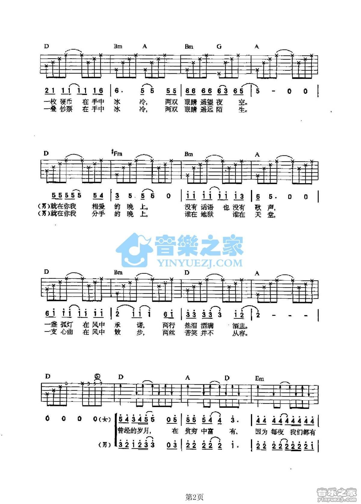 《贫穷与富有吉他谱》_王楚安/李春波_D调 图二