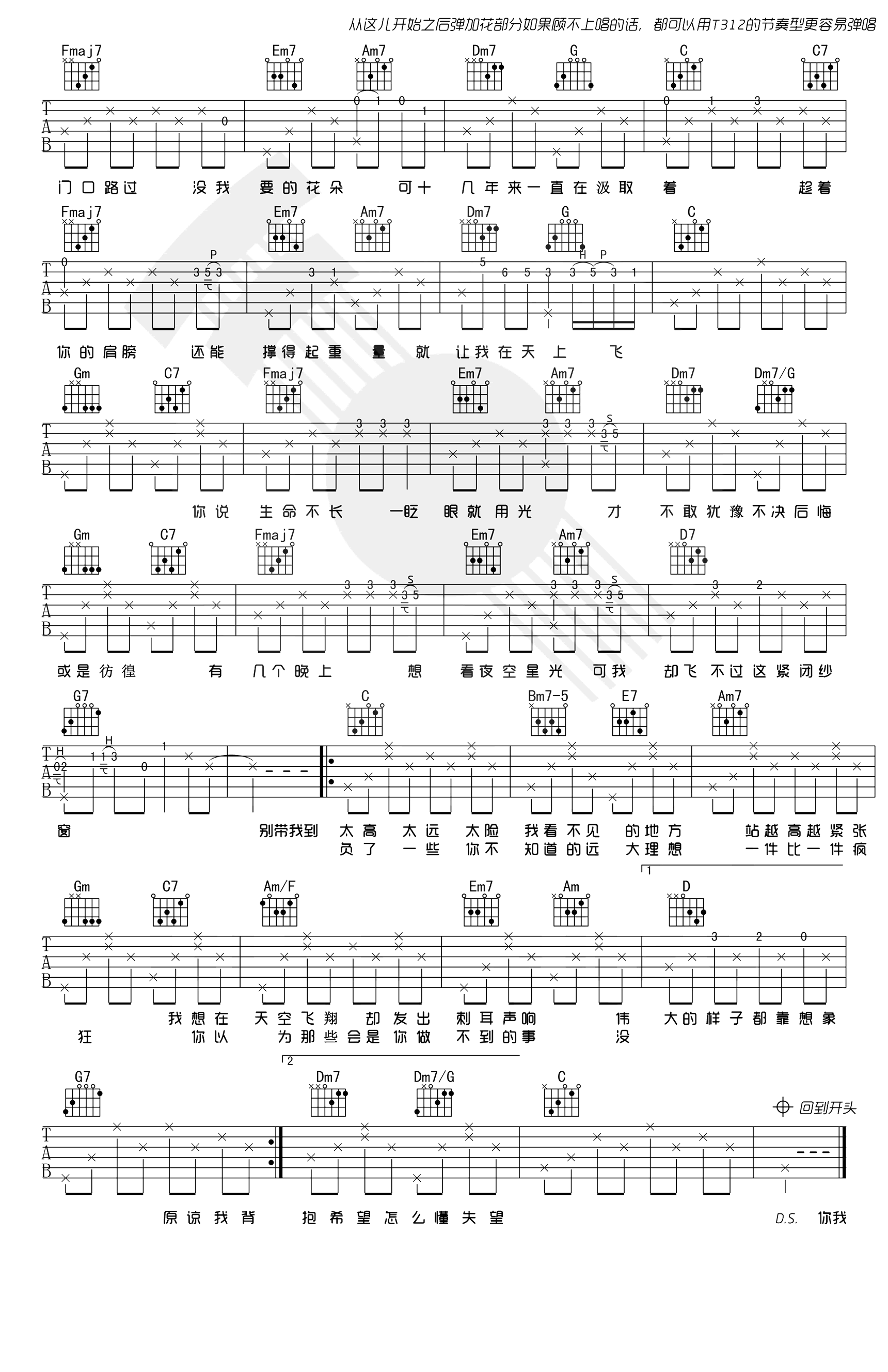 《蜜蜂吉他谱》_万玲琳/王贰浪_C调 图二