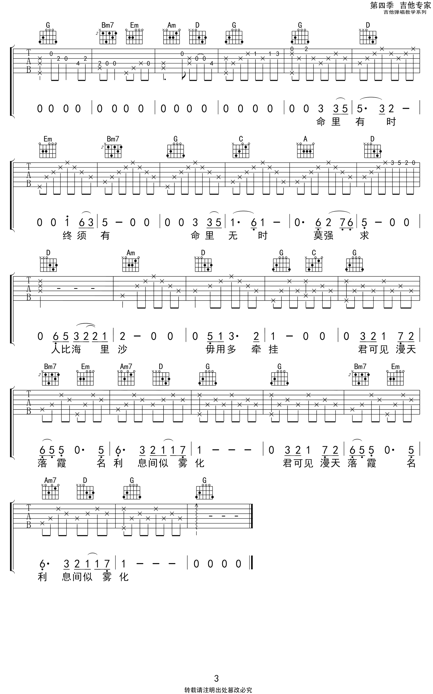 《浪子心声吉他谱》_G调弹唱谱_G调 图三