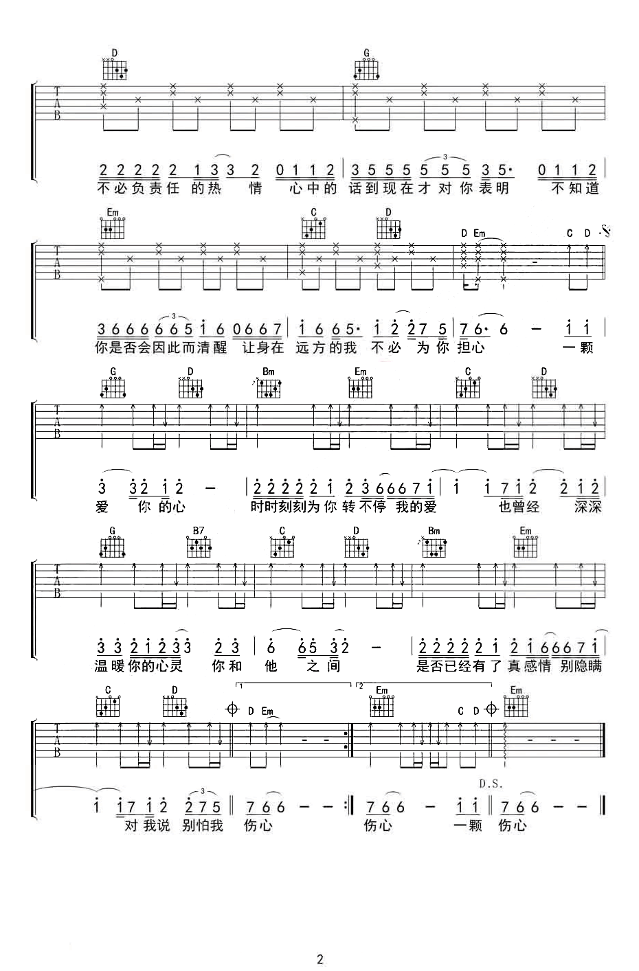 《别怕我伤心吉他谱》_张信哲_简单版_C调 图二