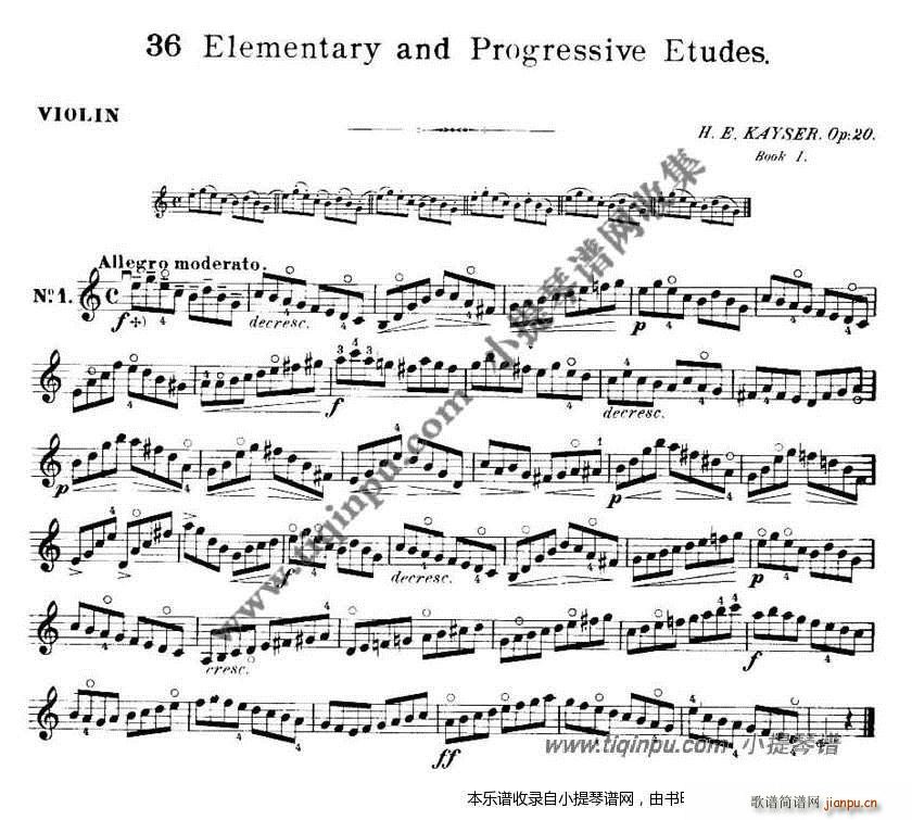 开塞36首练习曲简谱小提琴版,1-9初学者独奏曲谱曲子五线谱