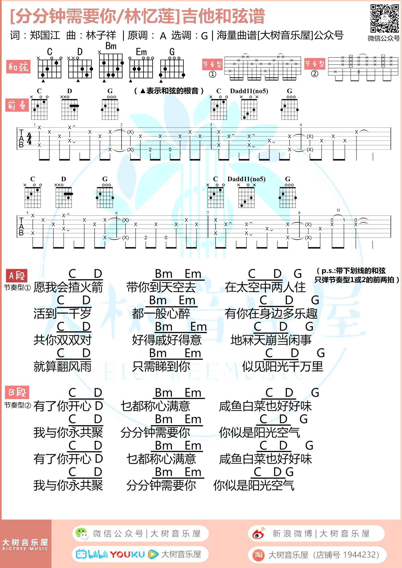 林子祥林忆莲《分分钟需要你》吉他谱-弹唱教学-3